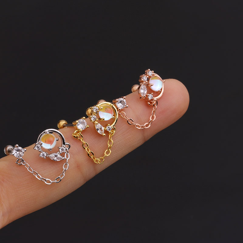 Korean new color zircon stainless steel earrings