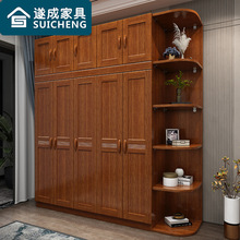 胡桃木實木衣櫃現代簡約中式456門木質衣櫥邊櫃轉角經濟卧室家具