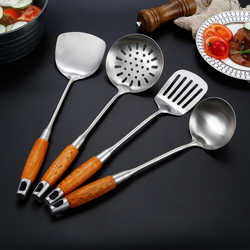 Rosewood kitchen utensils stainless steel spatula set full set of household shovel cooking spoon soup spoon colander kitchen tools
