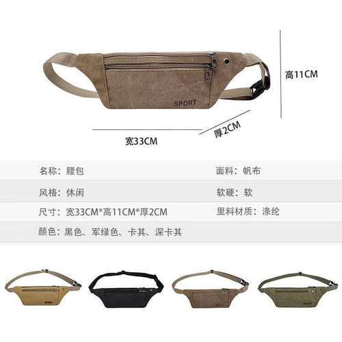 New Model Waist Bag for Men, Multi-purpose Business Cashier Bag, Durable Outdoor Sports Travel Body Bag, Canvas Small Bag, Factory Wholesale