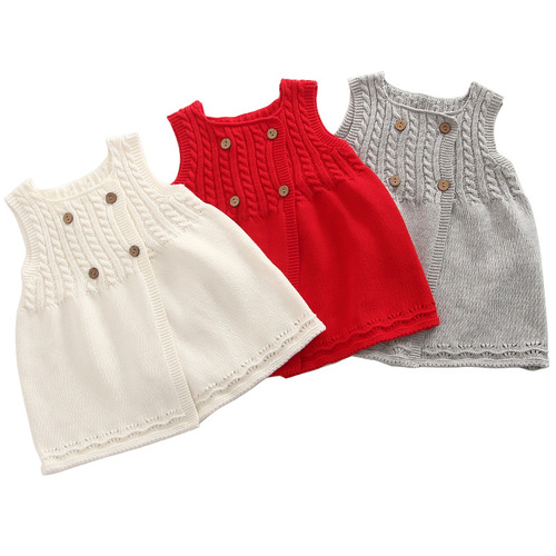European and American-style knitted sleeveless vests and sweaters for kids—medium-to-long length girls' dresses available wholesale for spring and autumn