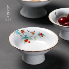 汝窯日式高腳乾果盤茶點盤創意點心零食盤陶瓷供奉茶道盤子水果碟