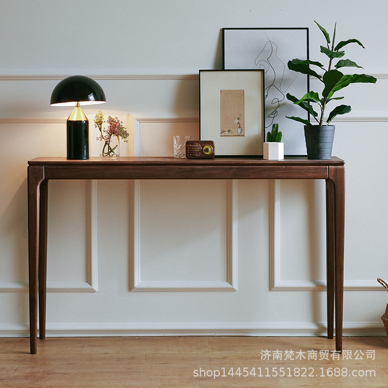 定制条案现代简约黑胡桃窄桌北欧玄关柜供桌条几架实木新中式条桌|ru