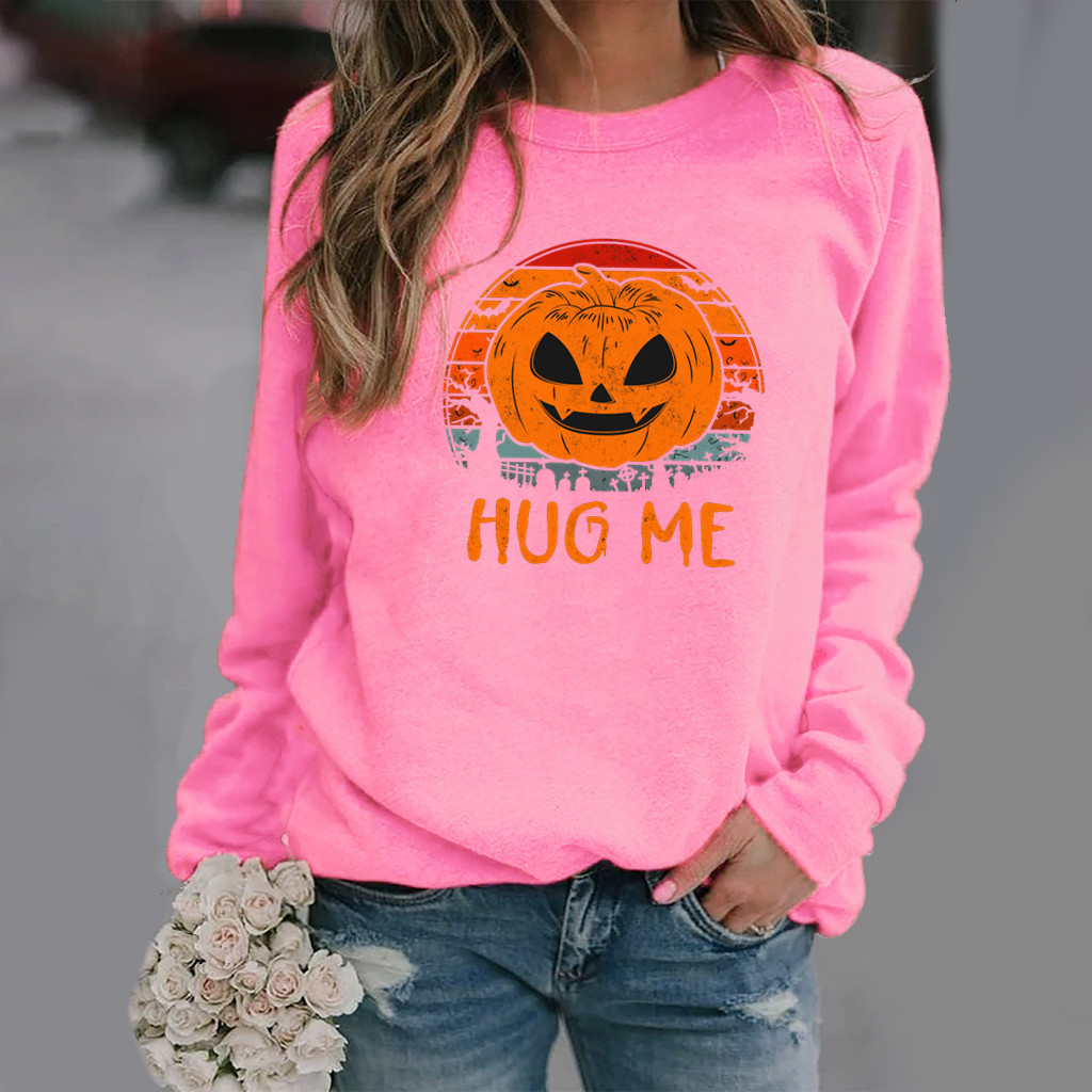 Roupas femininas com estampa de Halloween, moletom feminino de manga comprida e gola redonda_voghion.com