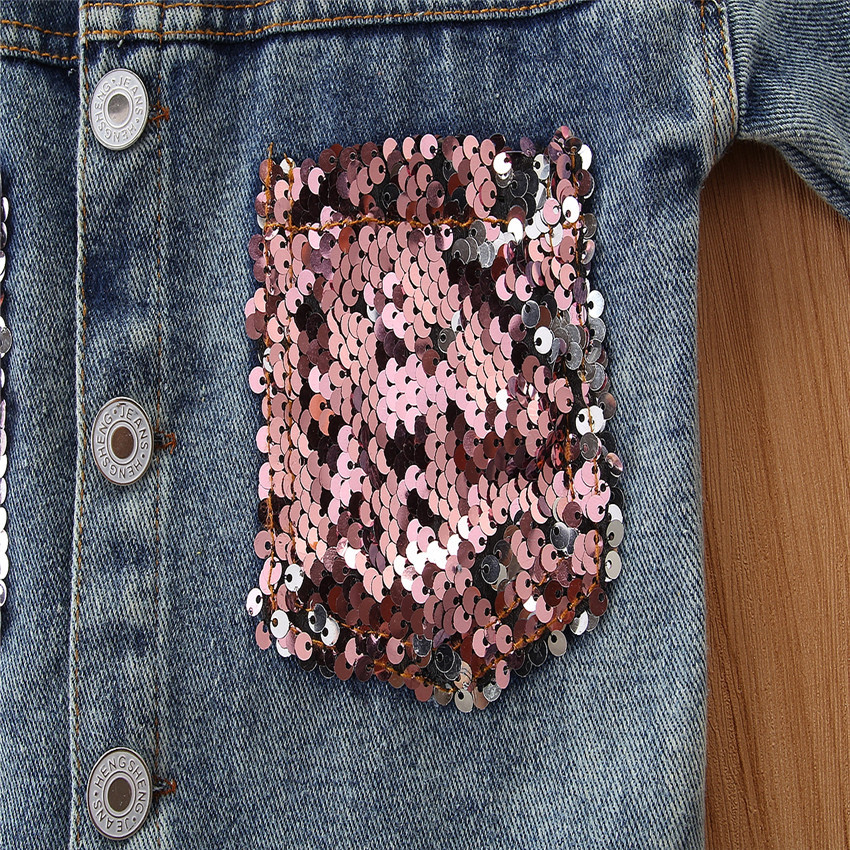 Girls Denim Jacket With Sequins For Autumn And Spring Style_voghion.com