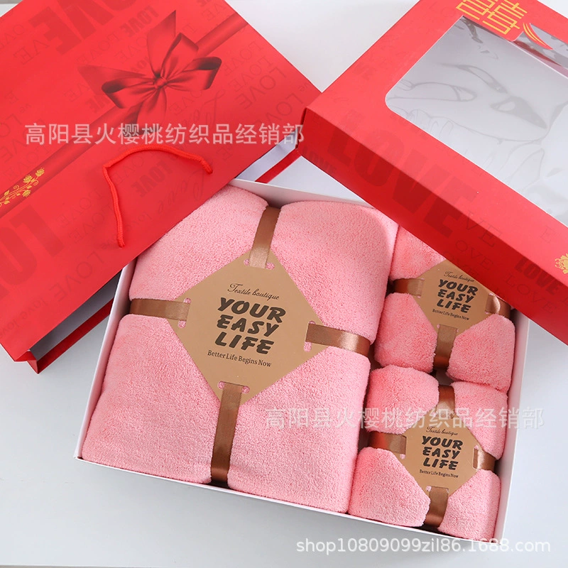 Bath towel, coral velvet set, red gift box, 3 piece set