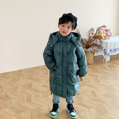 河山2020新款网红雪梨同款儿童羽绒服中长款中童男女童装冬季外套
