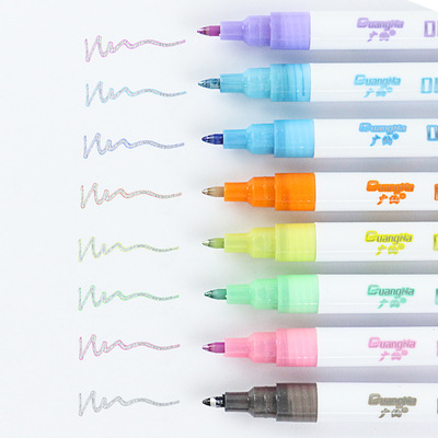 广纳153双线笔套装8色12色轮廓笔闪光金属笔厂家批发0.7笔头线幅