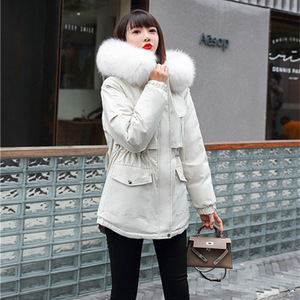 反季羽绒棉服女2021新款爆款收腰短款韩版大毛领棉衣宽松派克服