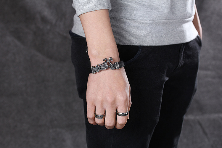 1 Piece Fashion Motorcycle Skull Stainless Steel Leather Menu0027S Bangle