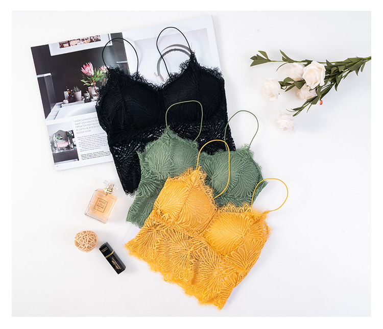 Summer new collection: Slim shoulder strap, eyelash, lace, beautiful back wrap, no steel ring, chest pad, base layer, halter top, women's strapless top detail image 11