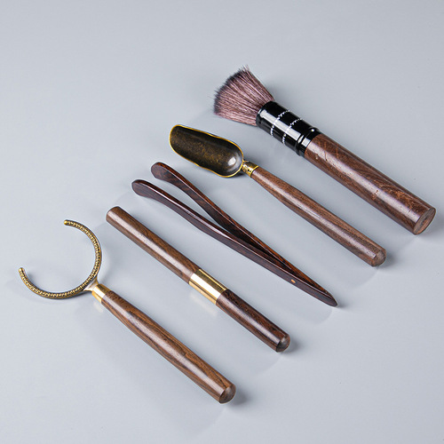 [Super low price] Tea ceremony six gentlemen spare parts ebony five-piece set, tea spoon, cup and fork, tea needle, pot and pen wholesale