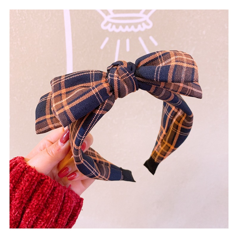 Card Accessories Vintage British Plaid Double Bow Wild Headband Wholesales Fashion display picture 10