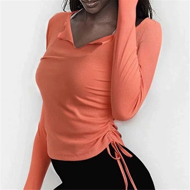 side drawstring threaded bottoming shirt   NSHS23801