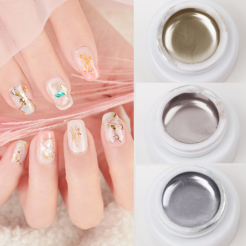 Internet celebridad mismo estilo metal pegamento estilo japonés uñas belleza fototerapia aceite de uñas pegamento Oro Plata Espejo borde gancho línea de tracción pegamento pintado