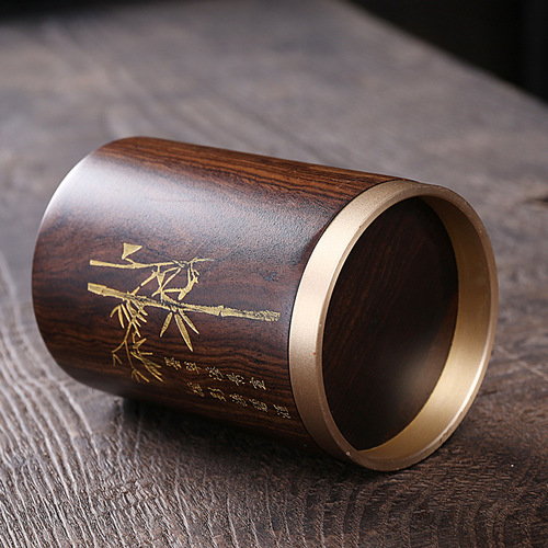 Ebony Six Gentlemen Tea Ceremony Accessories Pen Holder Tea Bucket Kung Fu Brass Whole Solid Wood Log Parts Kung Fu Tea