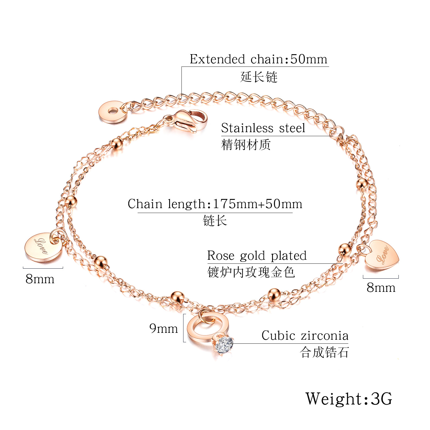 Korean Simple And Fashionable New Footwear Diamond-plated Rose Gold-plated Titanium Steel Anklet Wholesale display picture 1
