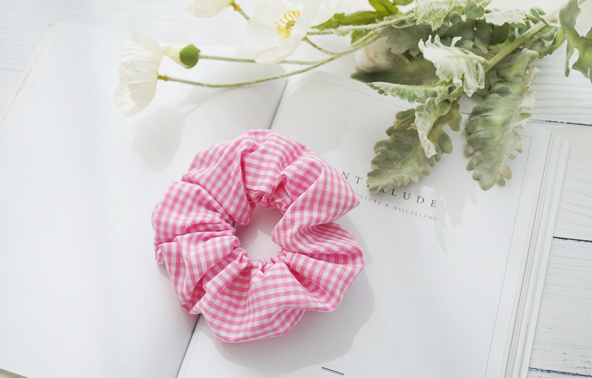 الكورية منقوشة نسيج القطن واسعة الحواف الشعر Scrunchies display picture 4