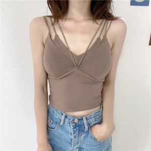 V-neck low chest back short bottoming without steel ring gathered sling underwear rib