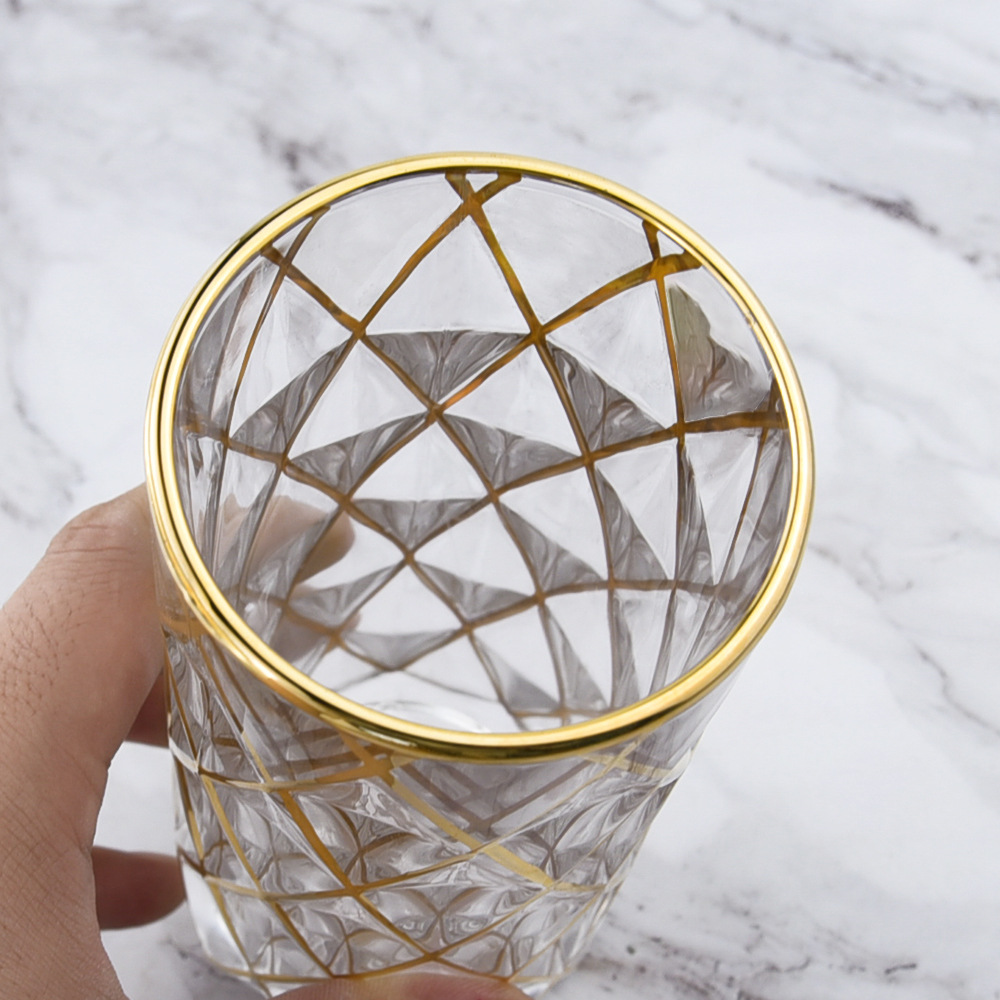 跨境专供欧式中东轻奢描金玻璃水杯家用牛奶杯女杯子饮料杯早餐杯