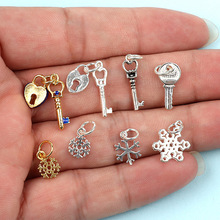 S925纯银素银雪花冰淇淋钥匙吊坠锁匙 DIY手链水晶配件手作材料包