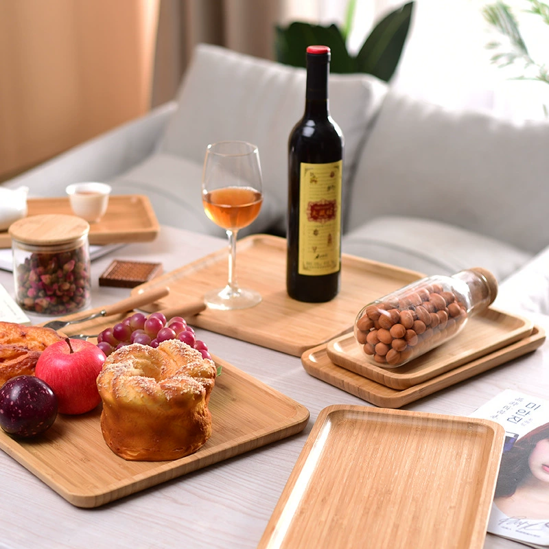 Заводская поставка Бытовой бамбуковый деревянный поднос Японский стиль Прямоугольный круглый чайный поднос Фруктовый поднос Поднос для барбекю Маленький поднос для тарелок
