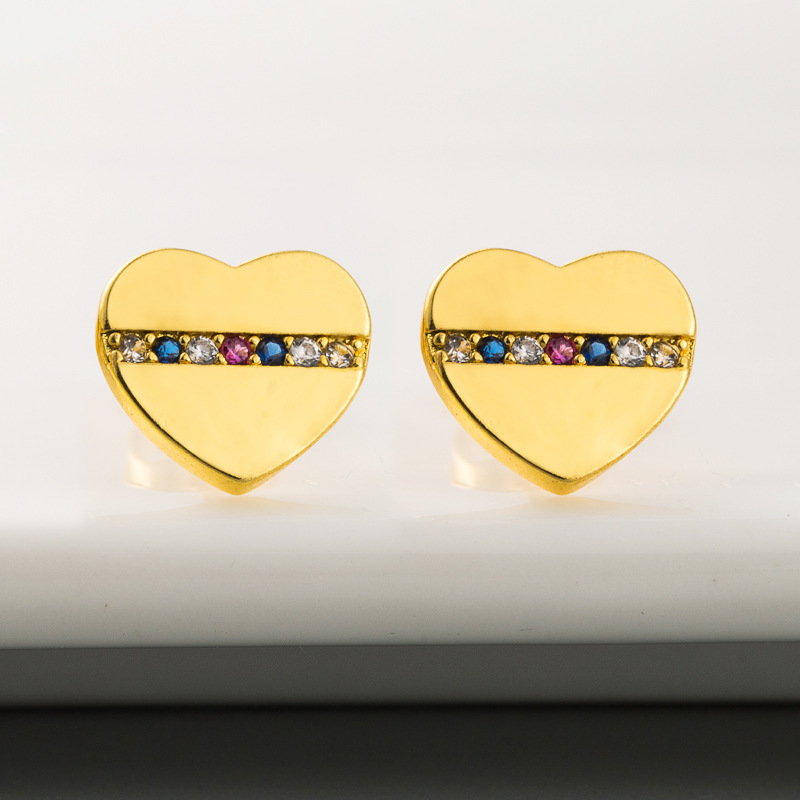 Women's  Gold Heart-shaped Earrings Brass Micro-set Color Zircon Earrings Exquisite Fashion Earrings Wholesale display picture 4