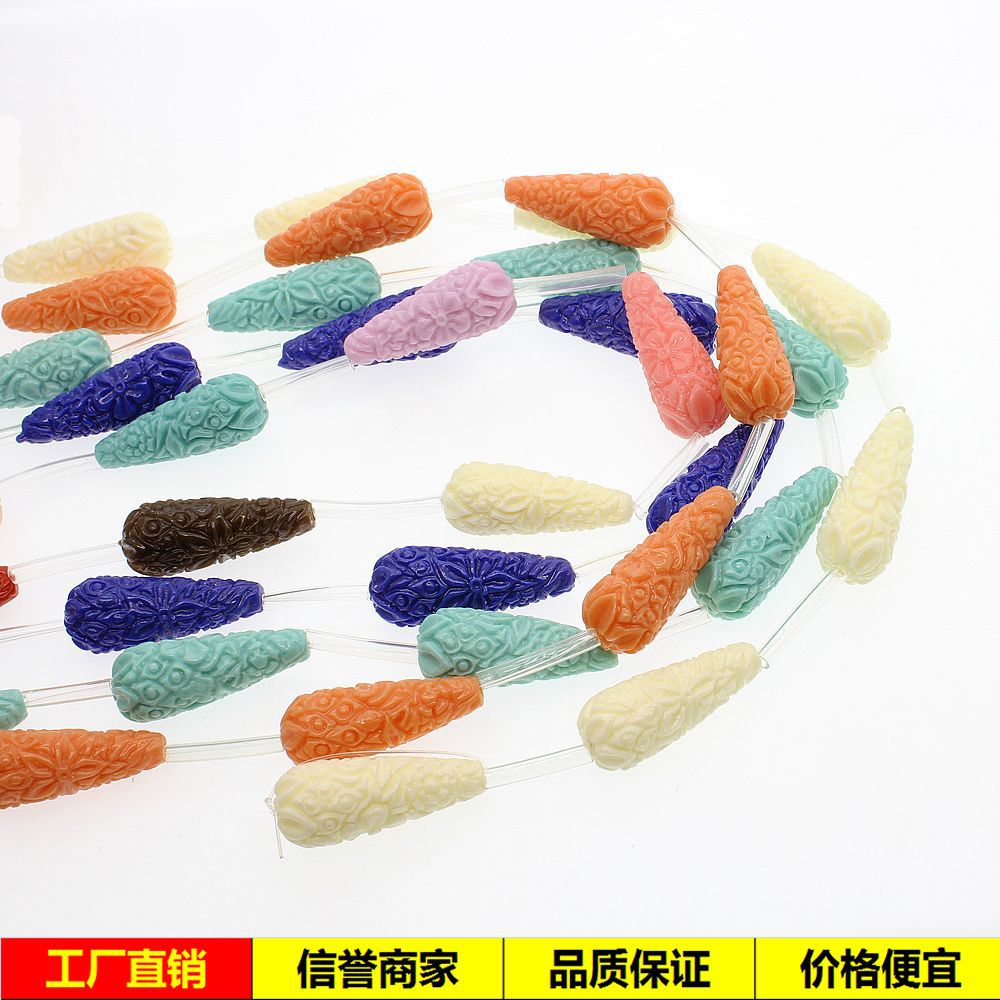Carved synthesized coral beads handmade drop-shaped