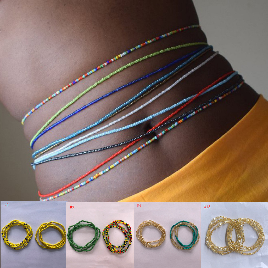 欧美沙滩双链（两件套）性感比基尼身体链百搭多色串珠米珠腰链女|ms