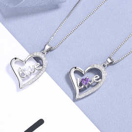 S925纯银饰品女日韩爱心物语love字母心形吊坠纯银项链短款锁骨链