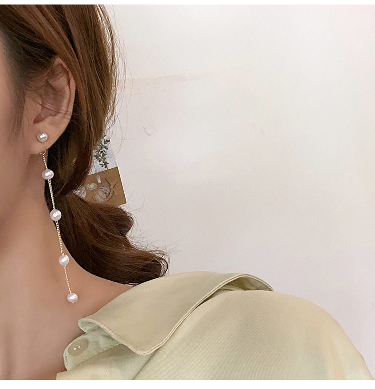 Korean Long Pearl Chain Earrings Tassel Pearl Fashion Earrings display picture 5