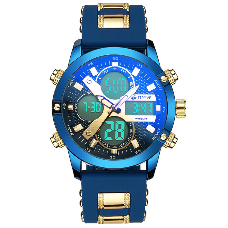 STRYVE hombres multi-función Deportes impermeable reloj electrónico Calendario de cuarzo reloj de cuarzo luminoso S8021