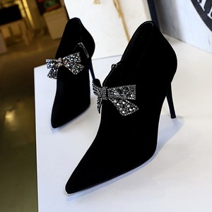 Han edition 78128-1 the stiletto heel high-heeled suede tip diamond show thin and sexy deep bow mouth single shoes