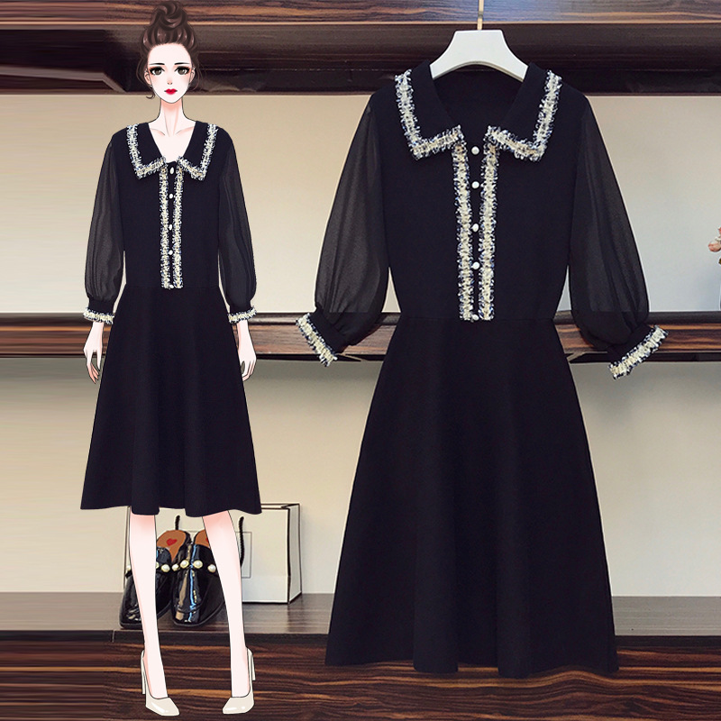 大码女装2020新款秋装气质显瘦修身遮肚洋气小香风赫本针织连衣裙|ms