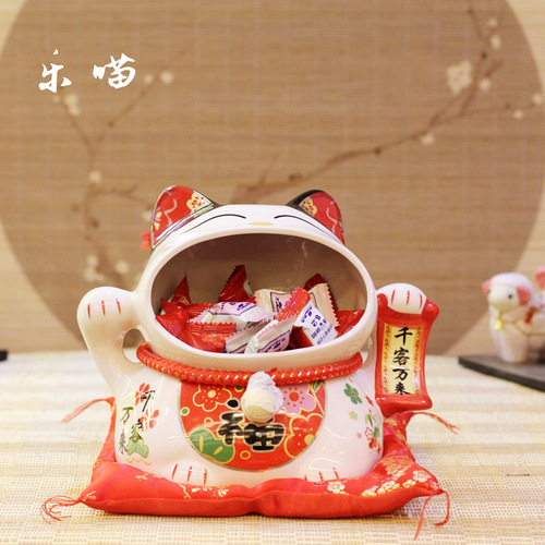 Le Meow 7-inch big mouth ceramic cat candy jar New Year home decoration housewarming shop ornaments Japanese-style lucky cat