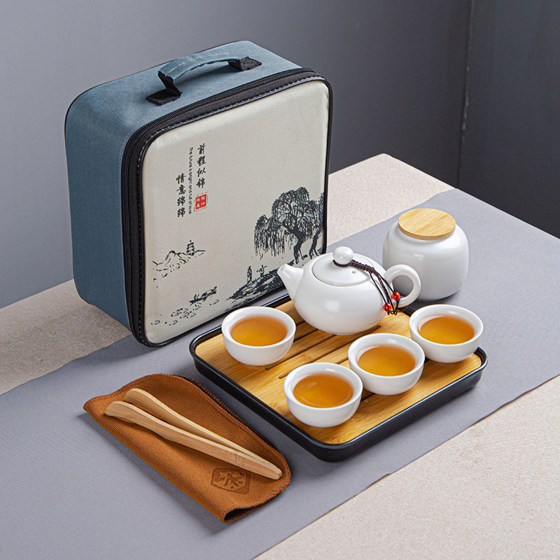 Portable Bag Travel Kung Fu Tea Set Ceramic Xi Shi Pot One Pot Two Cups Four Cup Set Creative Gift Gift Gift