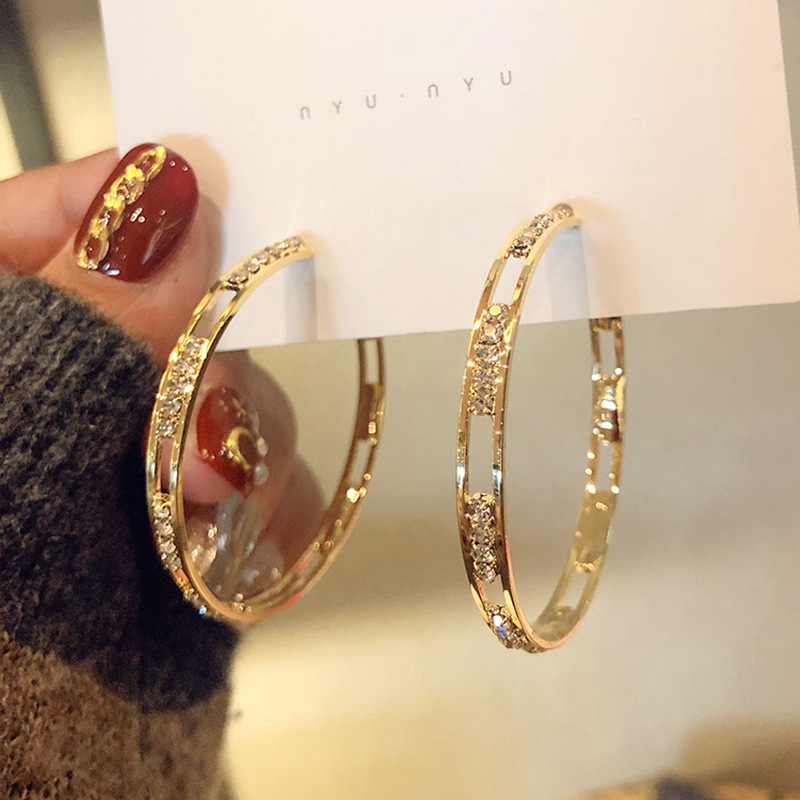 Rhinestones Inlay Material Hoop Earrings Classification 1 Pair Retro Solid Color Inlay Alloy Rhinestones Hoop Earrings