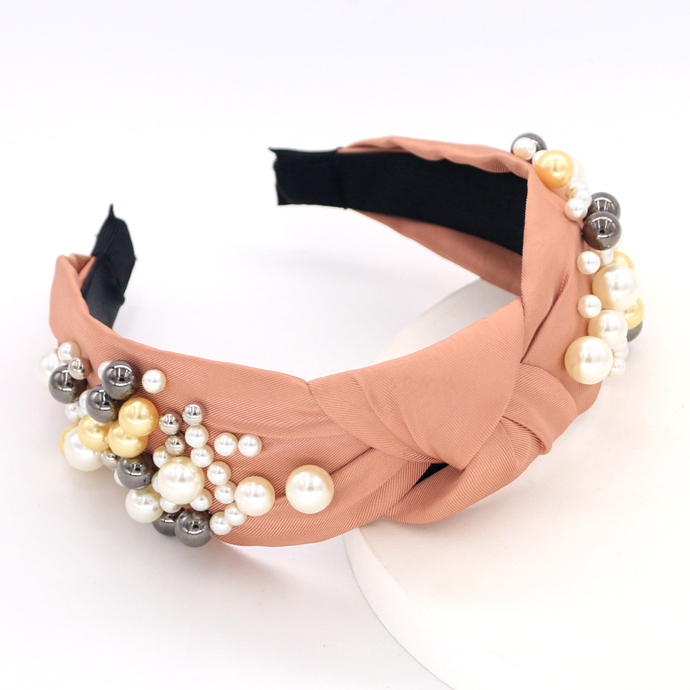 Fashion Pearl Wide Version Headband Six-color Knotted  Headband  Wholesale display picture 3