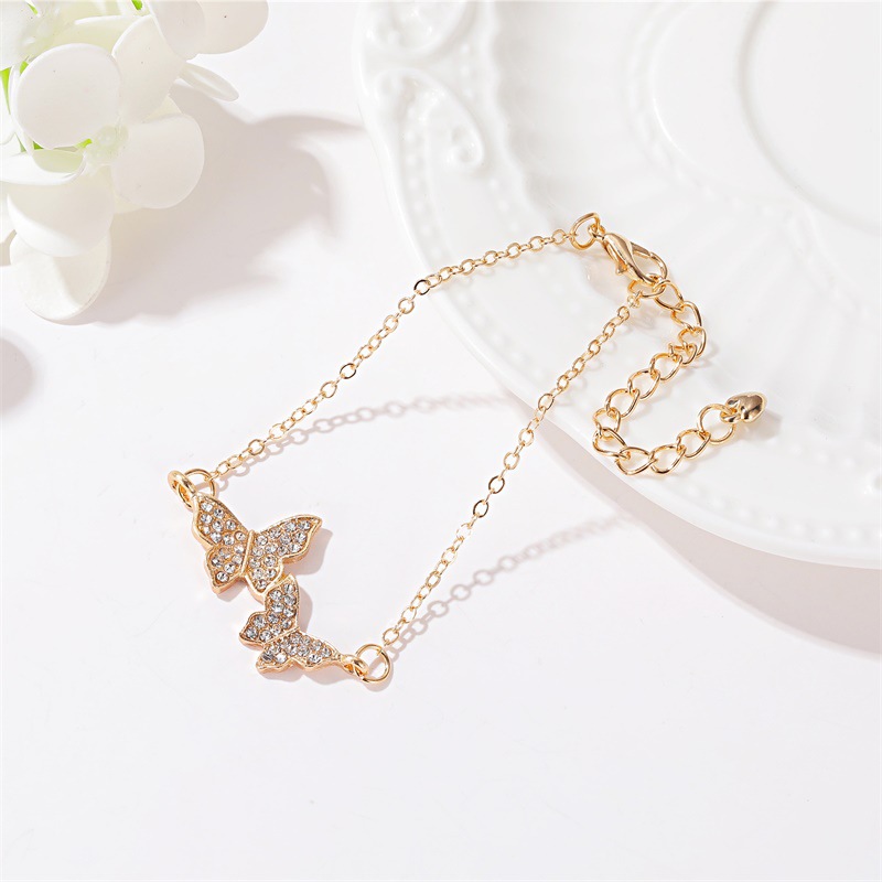 Nouveau Bracelet Flash Diamant Papillon Bracelet Simple Plein Diamant Double Papillon Bracelet En Gros Nihaojewelry display picture 2