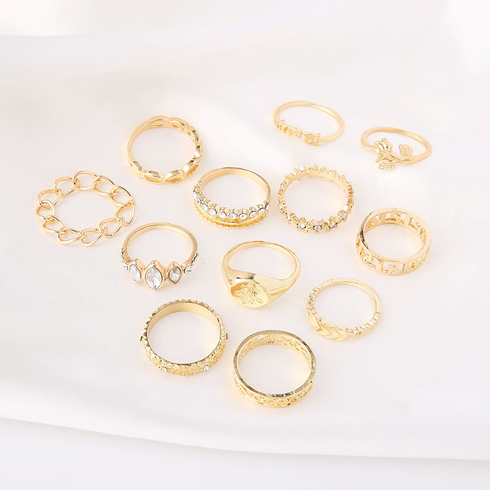 Retro Rose Flower Diamond Eye Geometric 12-piece Set Ring display picture 5