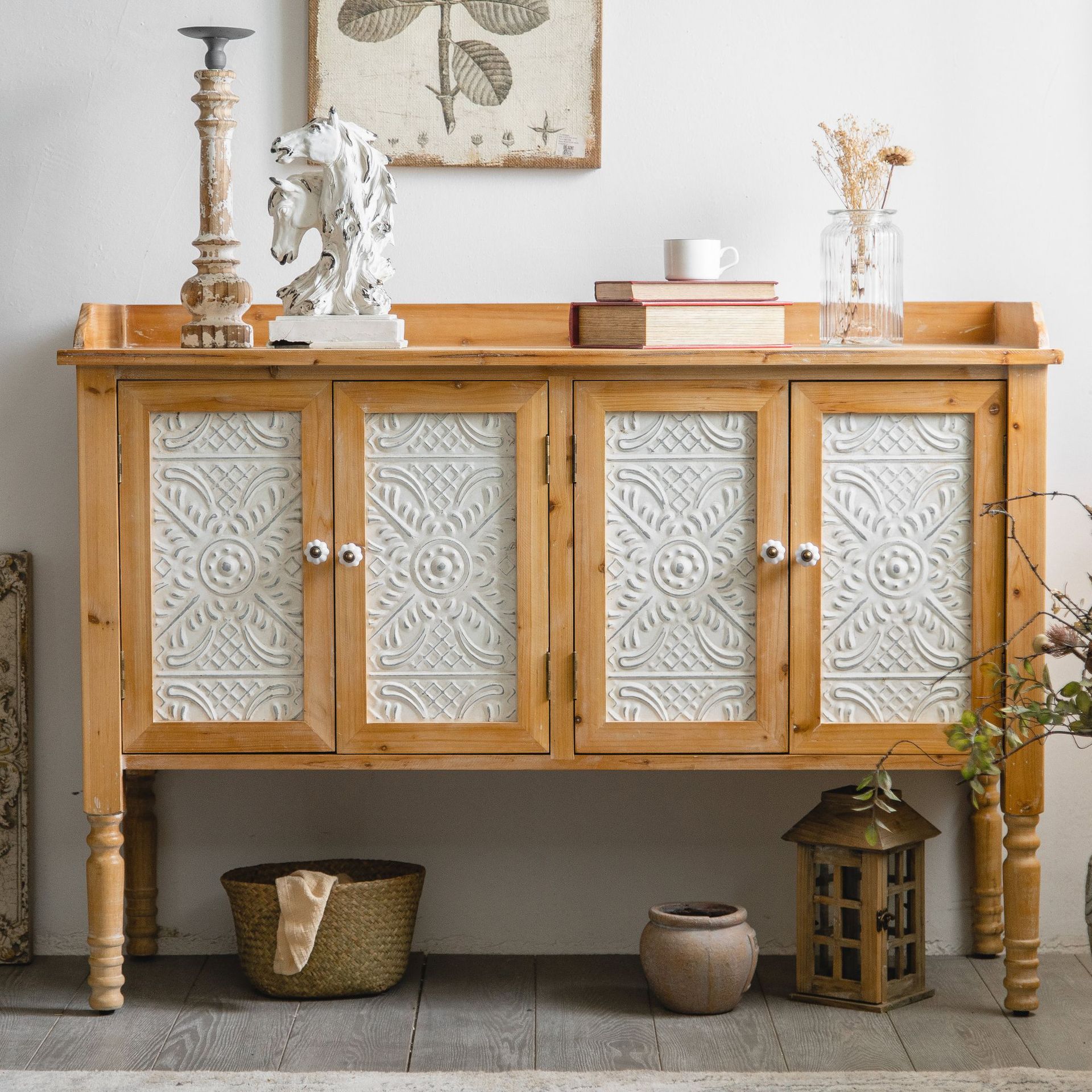 American style Retro Simplicity Chinese fir bedroom Bucket cabinet Double door Carved solid wood Lockers a living room Storage cabinet