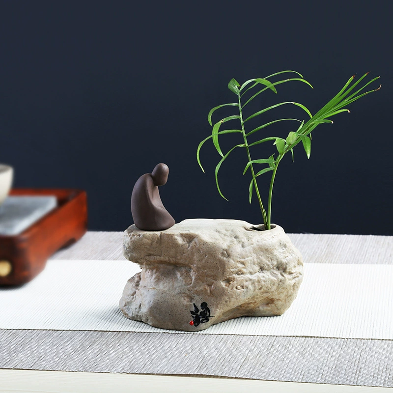 Новая Маленькая ваза в китайском стиле в стиле Дзен, гидропонный каменный цветочный сосуд, поднимаемый водой, зеленый аромат и медный камень sinensis, декоративные керамические маленькие украшения для чайной церемонии