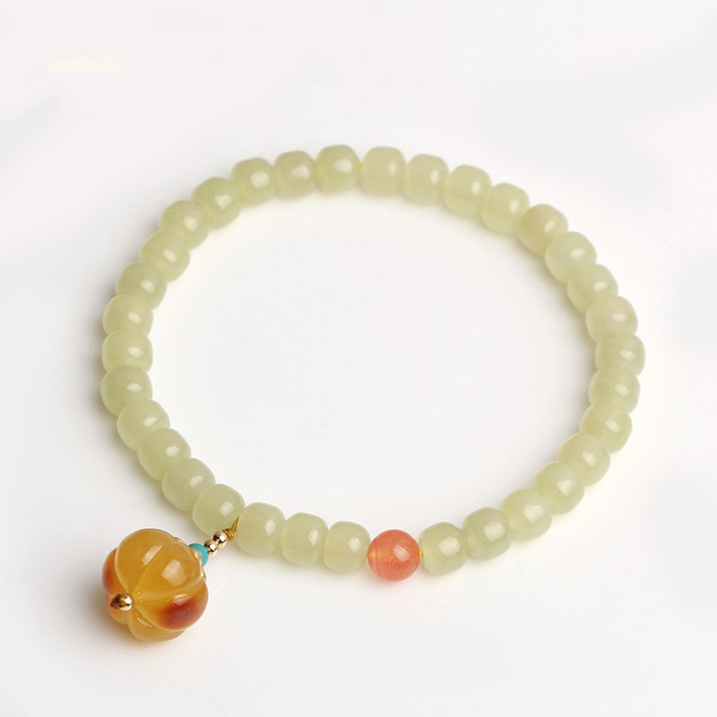 Xinjiang Yellow Material Bracelet5*6mm DIYHetian Jade Buddha Beads Jewelry Beeswax Pumpkin Bracelet Female Model