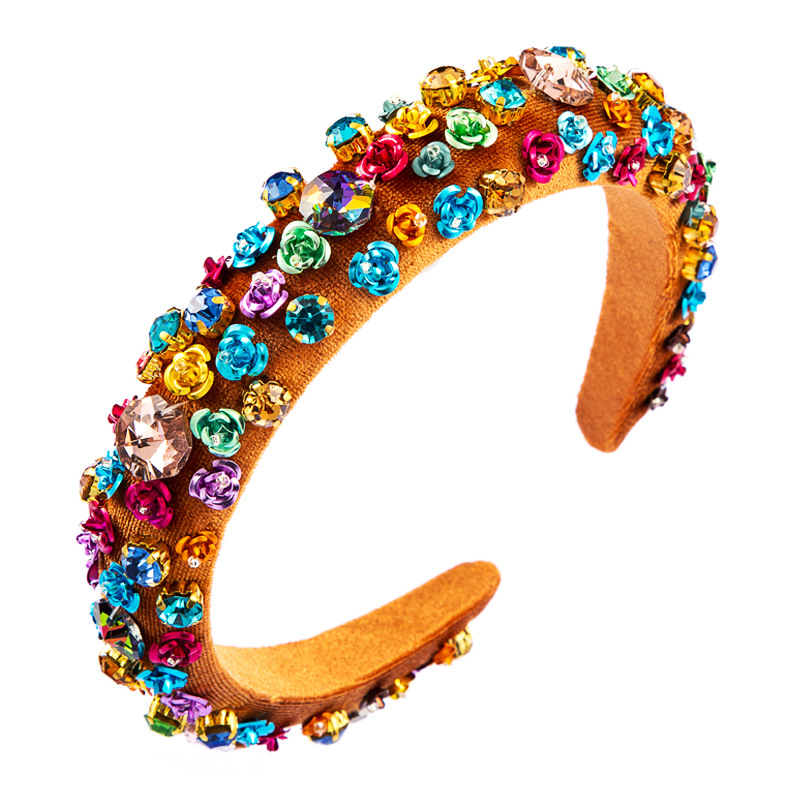 New Fashion Metal Flower Sponge Headband Baroque Style Color Rhinestone Headband display picture 10