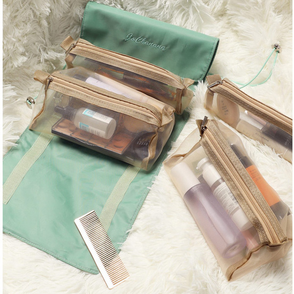 Waterproof folding capacious cosmetic bag