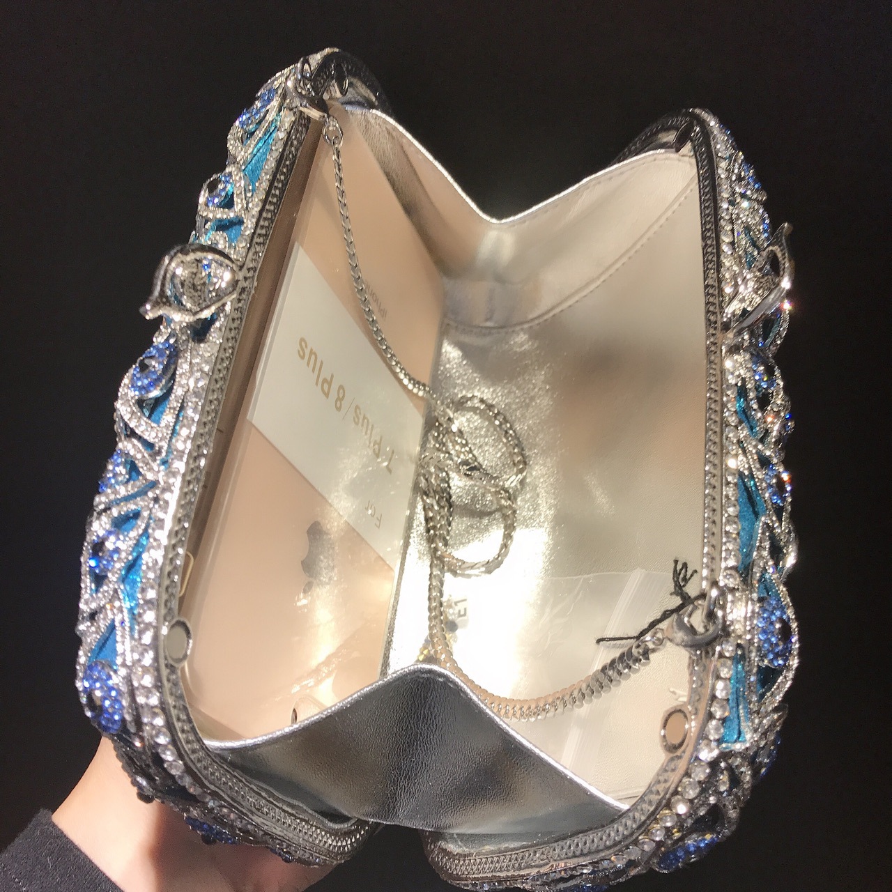 Túi clutch nữ đính kim cương dạ tiệc kiểu vuông nhỏ — Màu xanh lam chi tiết 10