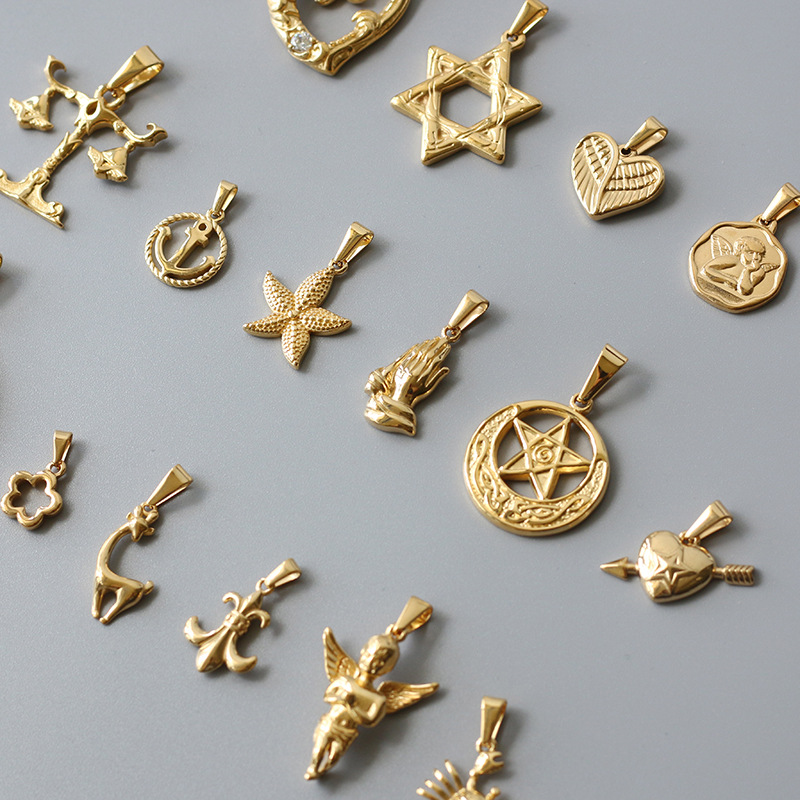 Stereo Eight Pointed Star Angel Libra Titanium Gold-plated Pendant Wholesale Nihaojewelry