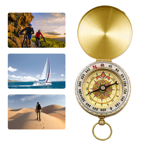 Portable Brass Compass North Needle with Flip Cover Outdoor Travel Metal Compass with Luminous Pocket Watch Type