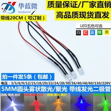 5MM发光二极管 圆头雾状散光带线LED信号指示灯3V6V12V24V48V220V