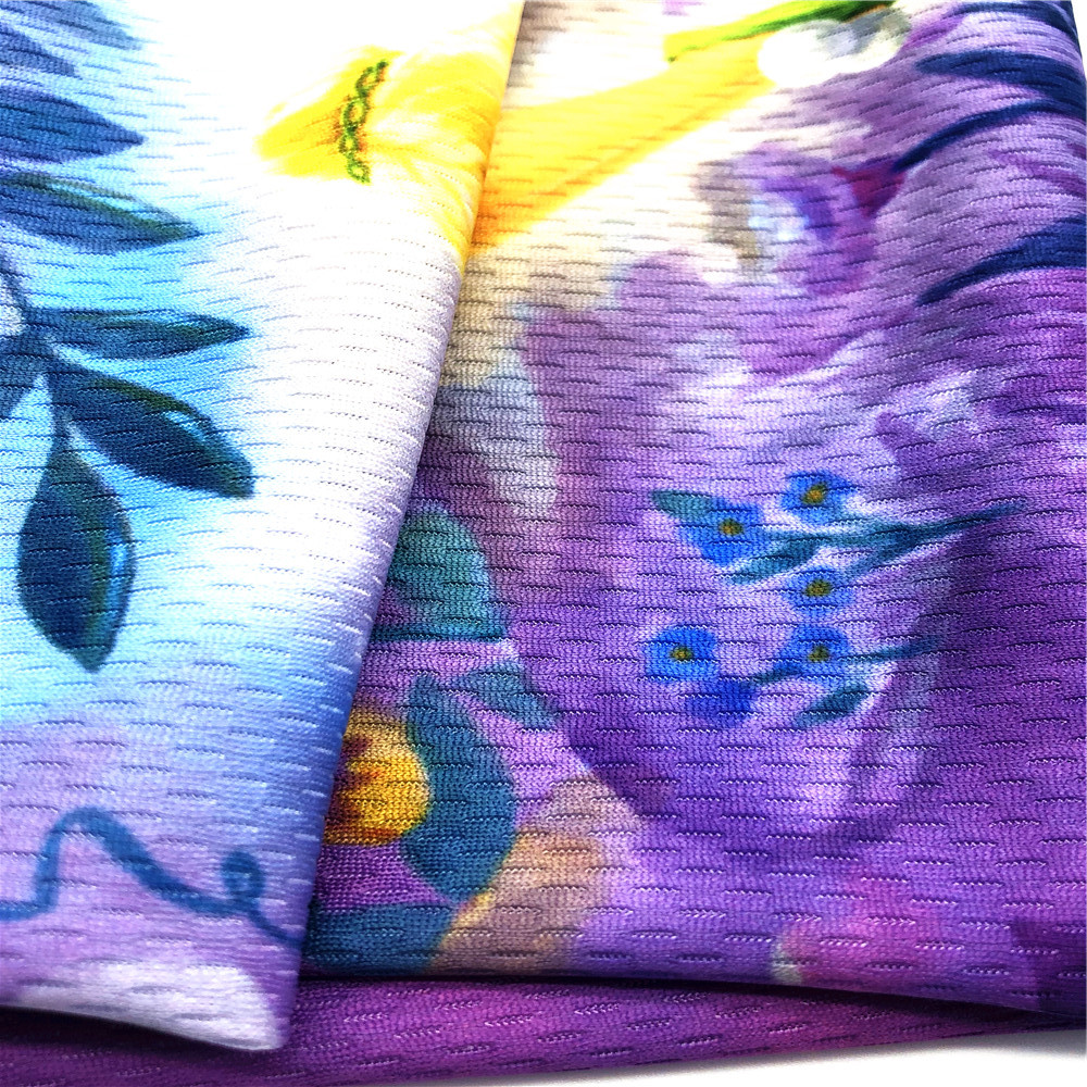 销售吸湿快干75d72f全涤纶运动服鸟眼布印花网布